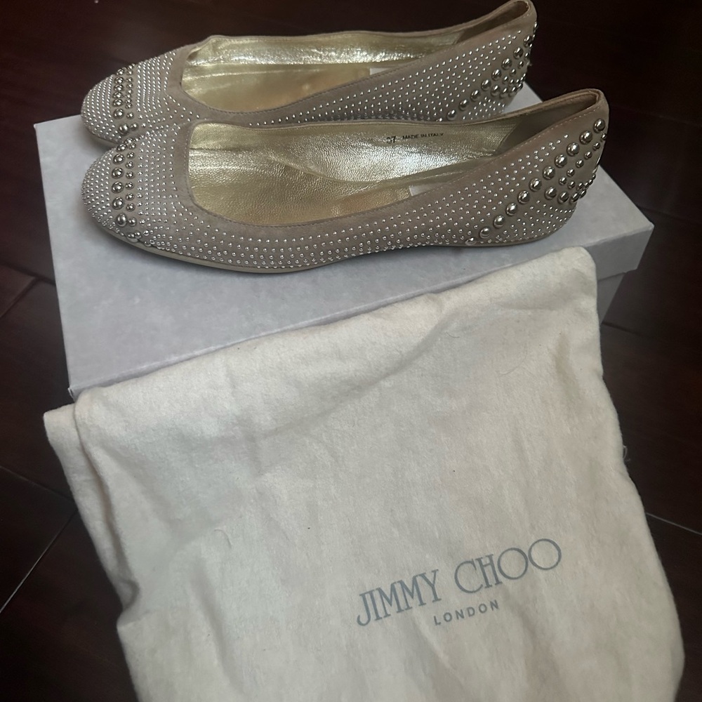 Jimmy Choo Women's Tan Studded Flats